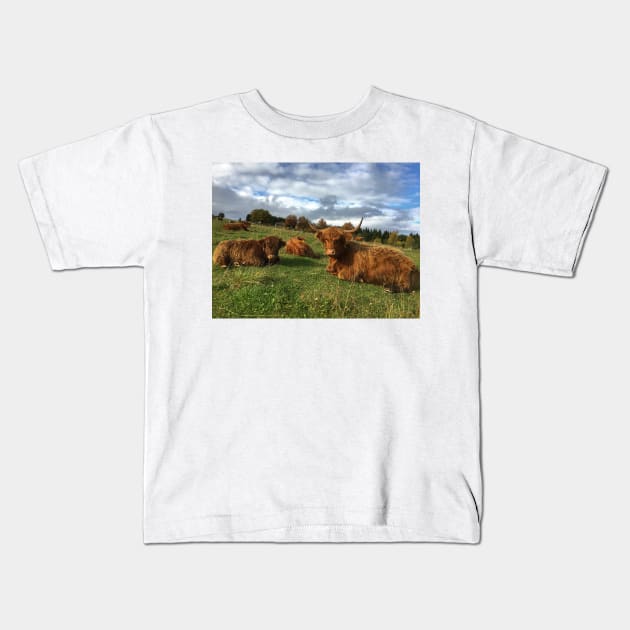 Scottish Highland Cattle Cow and Calf 1558 Kids T-Shirt by SaarelaHighland